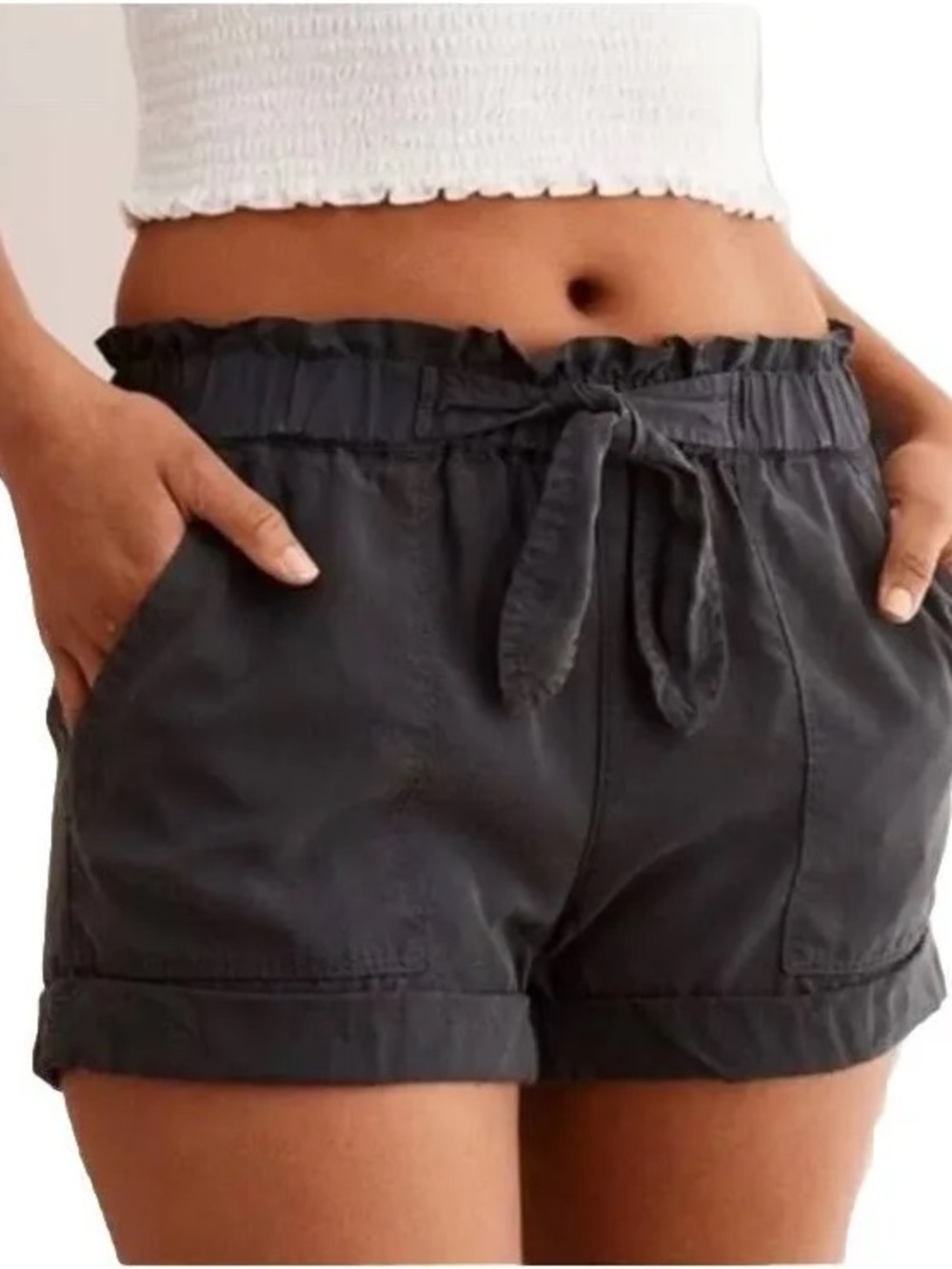 aerie gray soft utility shorts with pockets and front tie